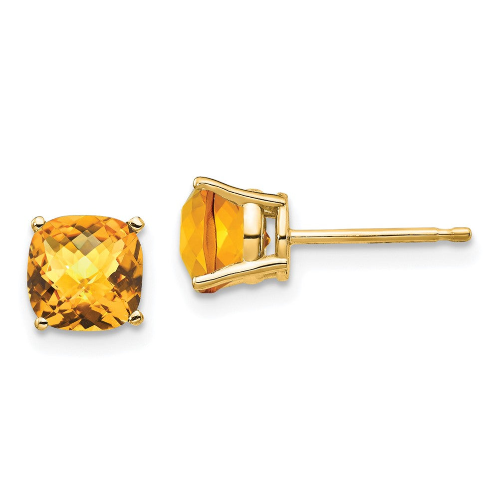 14K Gelbgold Ohrringe mit 6x6 mm Kissenschliff-Citrin im Schachbrettschliff