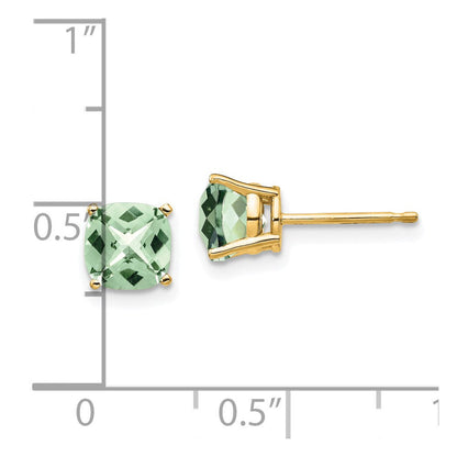 14K Gelbgold Ohrringe mit 6 mm Kissenschliff und Karo-Schliff, Grüner Quarz
