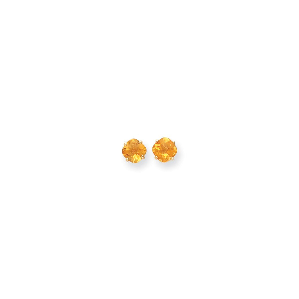 14K Gelbgold Ohrringe mit 6x6mm Kissenschliff-Citrin im Schachbrettmuster