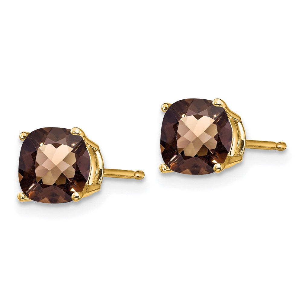 14K Gelbgold Ohrringe mit 6 mm Kissenschliff, Schachbrettschliff, rauchgelbem Goldquarz