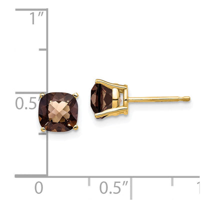 14K Gelbgold Ohrringe mit 6 mm Kissenschliff, Schachbrettschliff, rauchgelbem Goldquarz