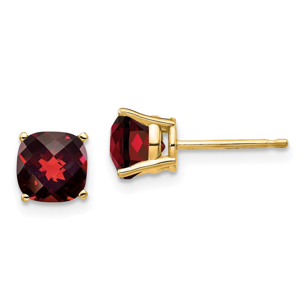 14K Gelbgold Ohrringe mit 6x6 mm Kissenschliff-Granat im Karo-Schliff