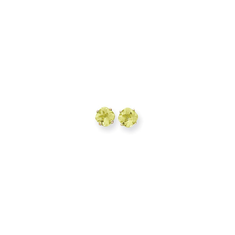 14K Gelbgold Ohrringe mit 6x6 mm Peridot im Kissenschliff und Schachbrettschliff