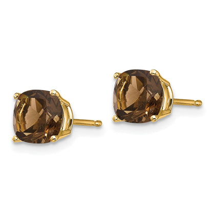 14K Gelbgold Ohrringe mit 6 mm Kissenschliff-Rauchquarz