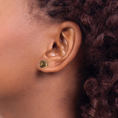 14K Gelbgold Ohrringe mit 6 mm Kissenschliff-Rauchquarz