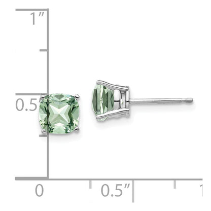 14K Weißgold Ohrringe mit 6 mm Kissenschliff-Grünquarz