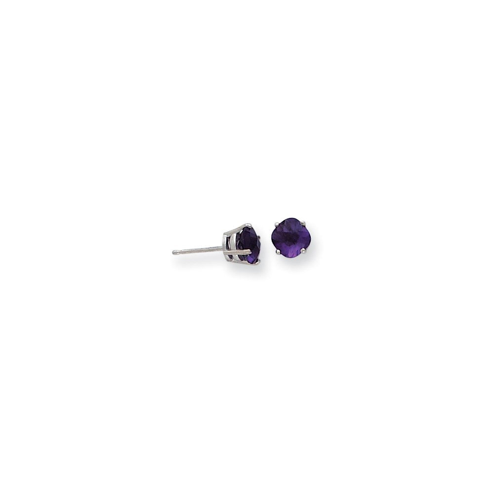 14K Weißgold Ohrringe mit 6x6mm Kissenschliff-Amethyst im Schachbrettschliff