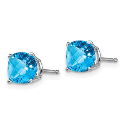 14K Weißgold Ohrringe mit Blautopas im Cushion-Checkerboard-Schliff, 6x6mm