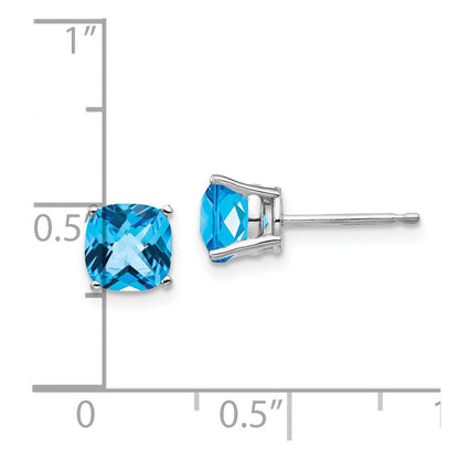 14K Weißgold Ohrringe mit Blautopas im Cushion-Checkerboard-Schliff, 6x6mm