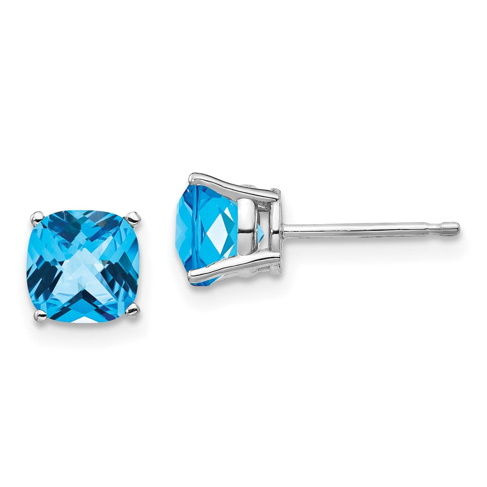 14K Weißgold Ohrringe mit Blautopas im Cushion-Checkerboard-Schliff, 6x6mm