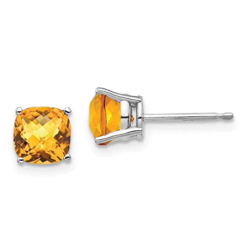 14K Weißgold Ohrringe mit 6x6mm Kissenschliff-Citrin, Karo-Schliff