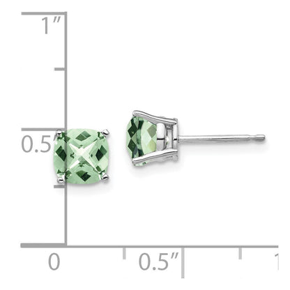 14K Weißgold Ohrringe mit 6 mm Kissenschliff Karo-Schliff grünem Quarz