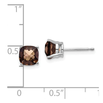 14K Weißgold Ohrringe mit 6 mm Kissenschliff Karo-Schliff Rauchquarz und Gelbgold
