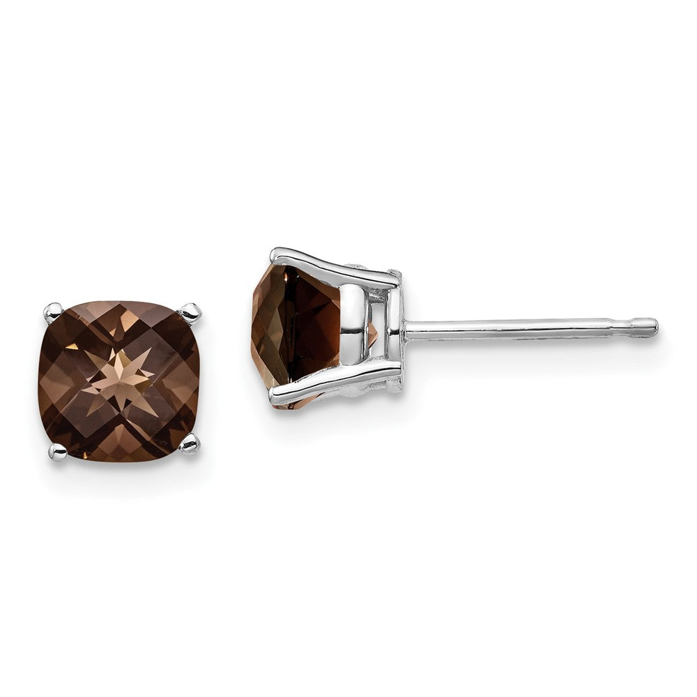 14K Weißgold Ohrringe mit 6 mm Kissenschliff Karo-Schliff Rauchquarz und Gelbgold
