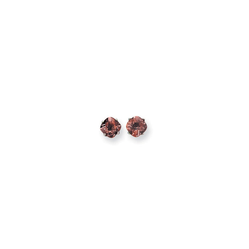 14K Weißgold Ohrringe mit 6x6 mm Kissenschliff-Granat im Karo-Schliff