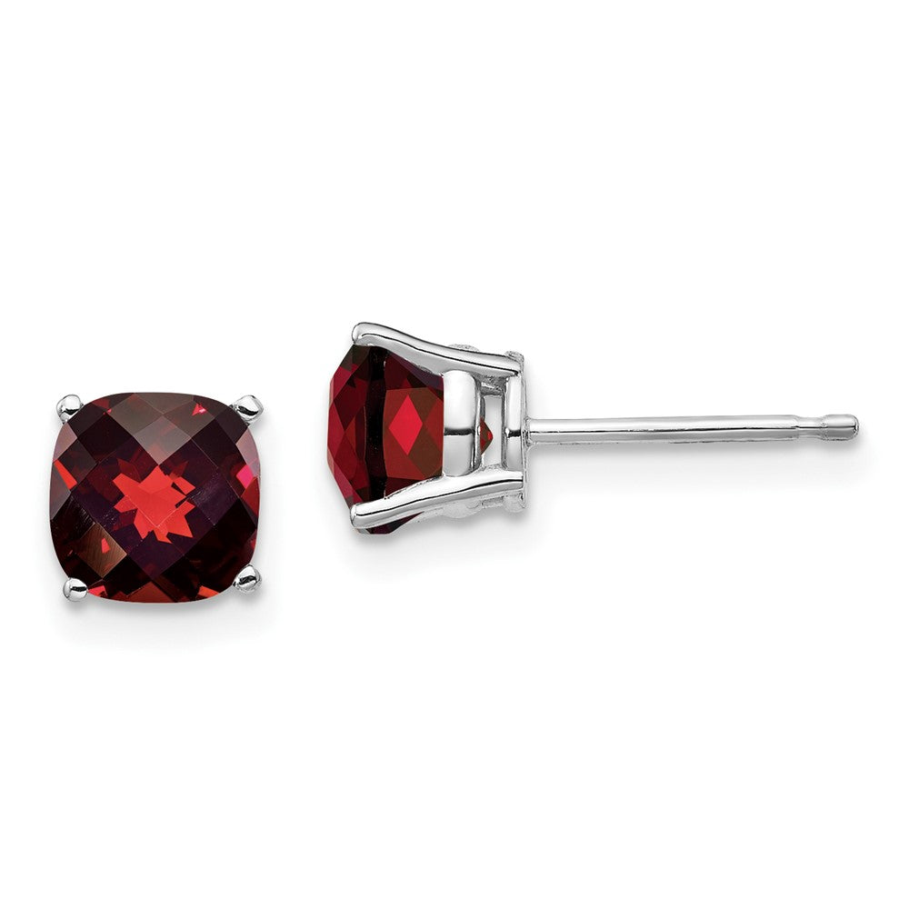 14K Weißgold Ohrringe mit 6x6 mm Kissenschliff-Granat im Karo-Schliff