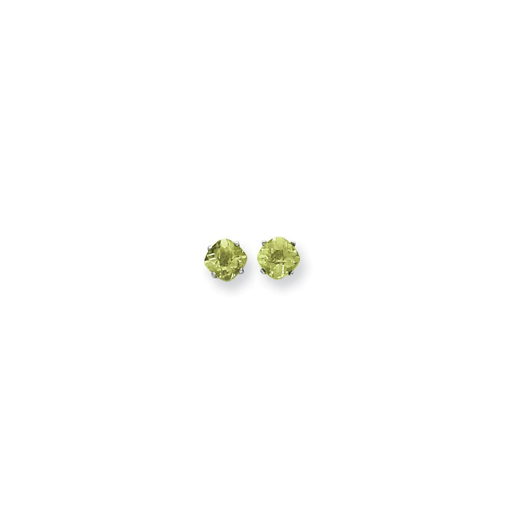 14K Weißgold Ohrringe mit 6x6mm Kissenschliff-Peridot im Karo-Schliff