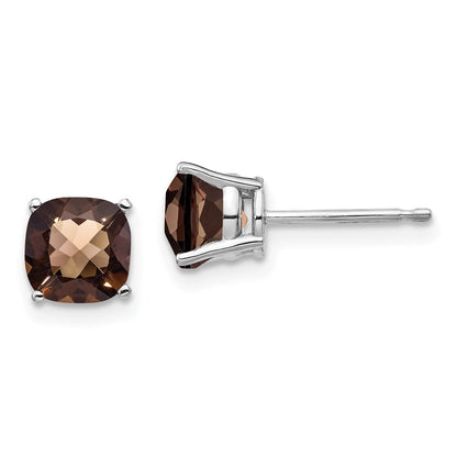 14K Weißgold Ohrringe mit 6 mm Kissenschliff-Rauchquarz in Gelbgold