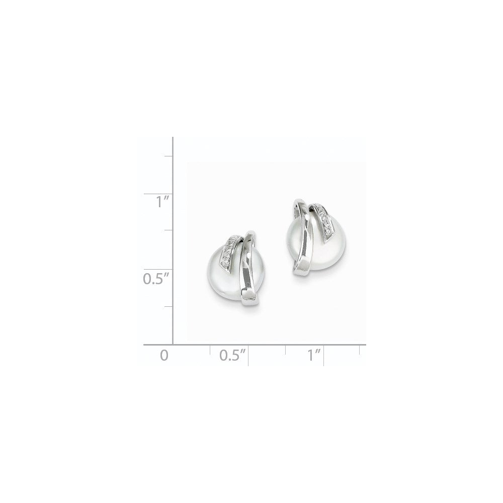 14K Weißgold Münz-Ohrringe mit FW-Zuchtperlen und echten Diamanten