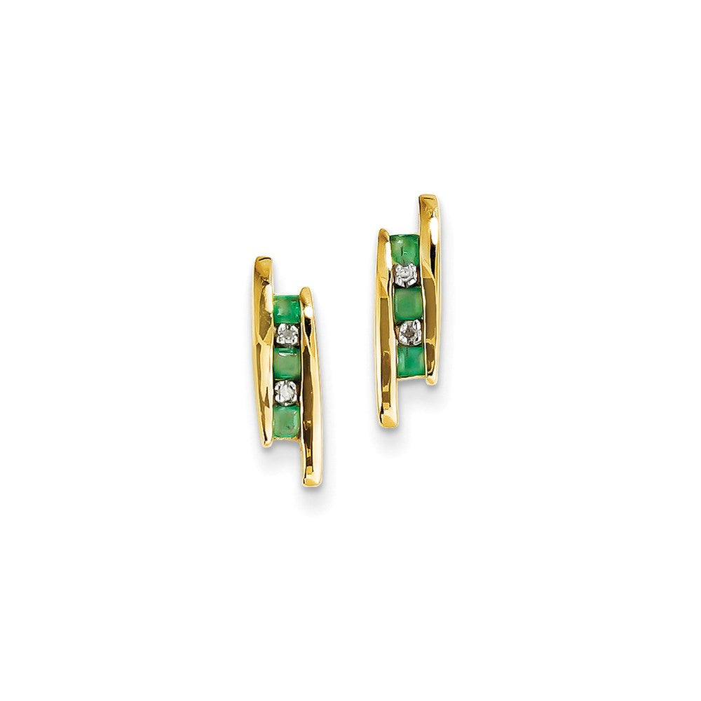 14K Gelbgold Echt Diamant und Smaragd Ohrringe