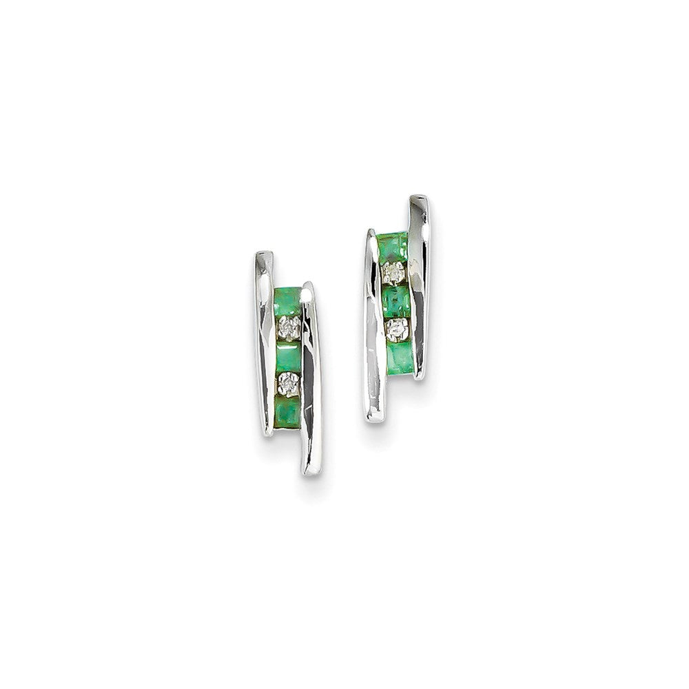 14K Weißgold Echt Diamant und Smaragd Ohrringe