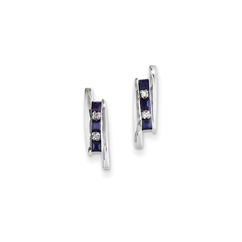 14K Weißgold Echt Diamant und Saphir Ohrringe