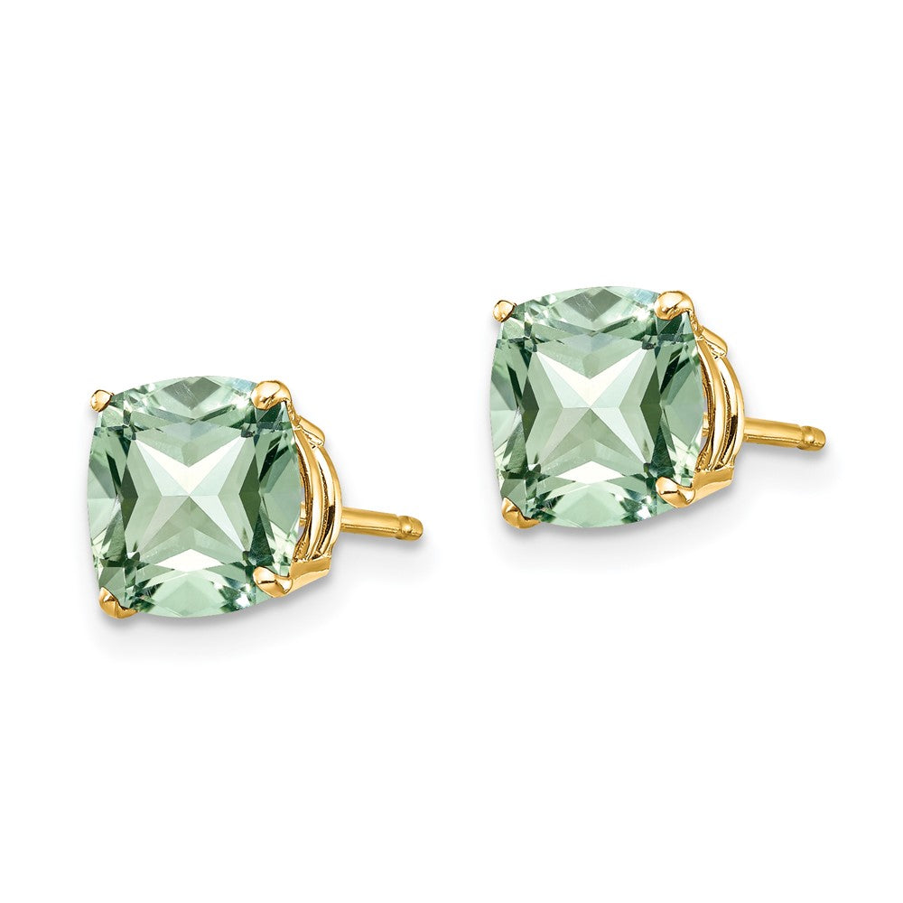 14K Gelbgold Ohrringe mit 7 mm Kissenschliff-Grün-Quarz