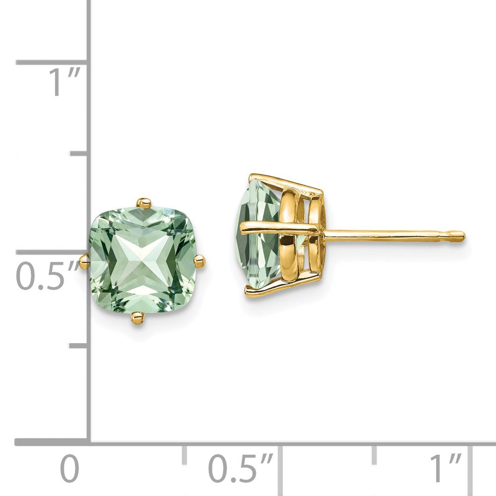 14K Gelbgold Ohrringe mit 7 mm Kissenschliff-Grün-Quarz