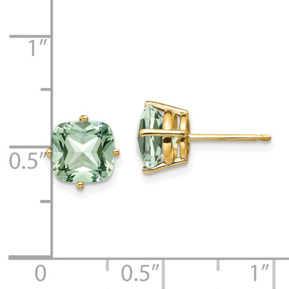14K Gelbgold Ohrringe mit 7 mm Kissenschliff-Grün-Quarz