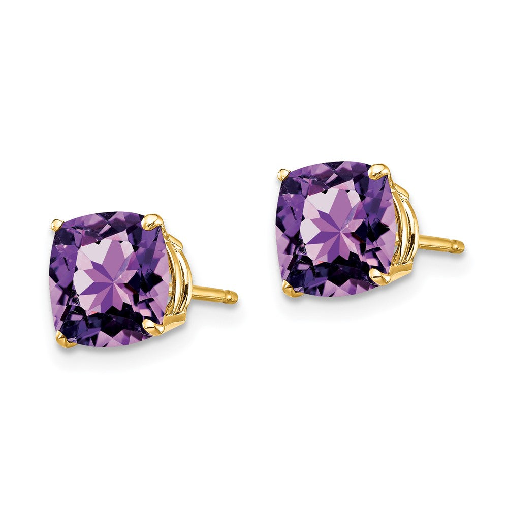 14K Gelbgold Ohrringe mit 7x7 mm Kissenschliff-Amethyst