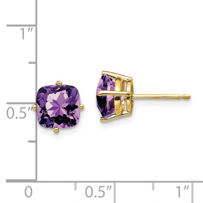 14K Gelbgold Ohrringe mit 7x7 mm Kissenschliff-Amethyst