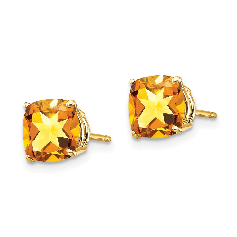 14K Gold Ohrringe mit Kissenschliff-Citrin im Schachbrettschliff, 7x7 mm
