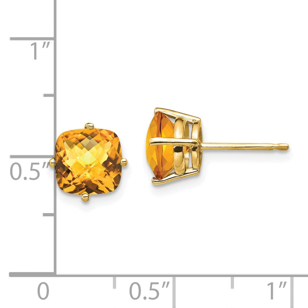 14K Gold Ohrringe mit Kissenschliff-Citrin im Schachbrettschliff, 7x7 mm