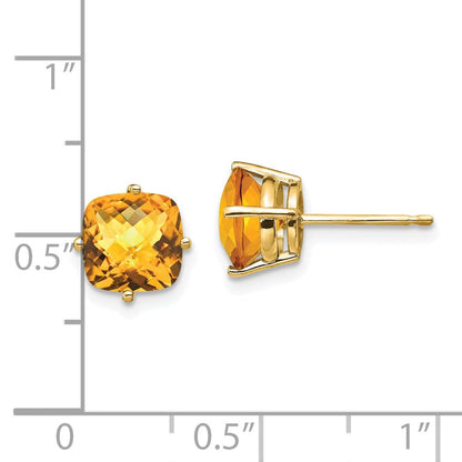 14K Gold Ohrringe mit Kissenschliff-Citrin im Schachbrettschliff, 7x7 mm