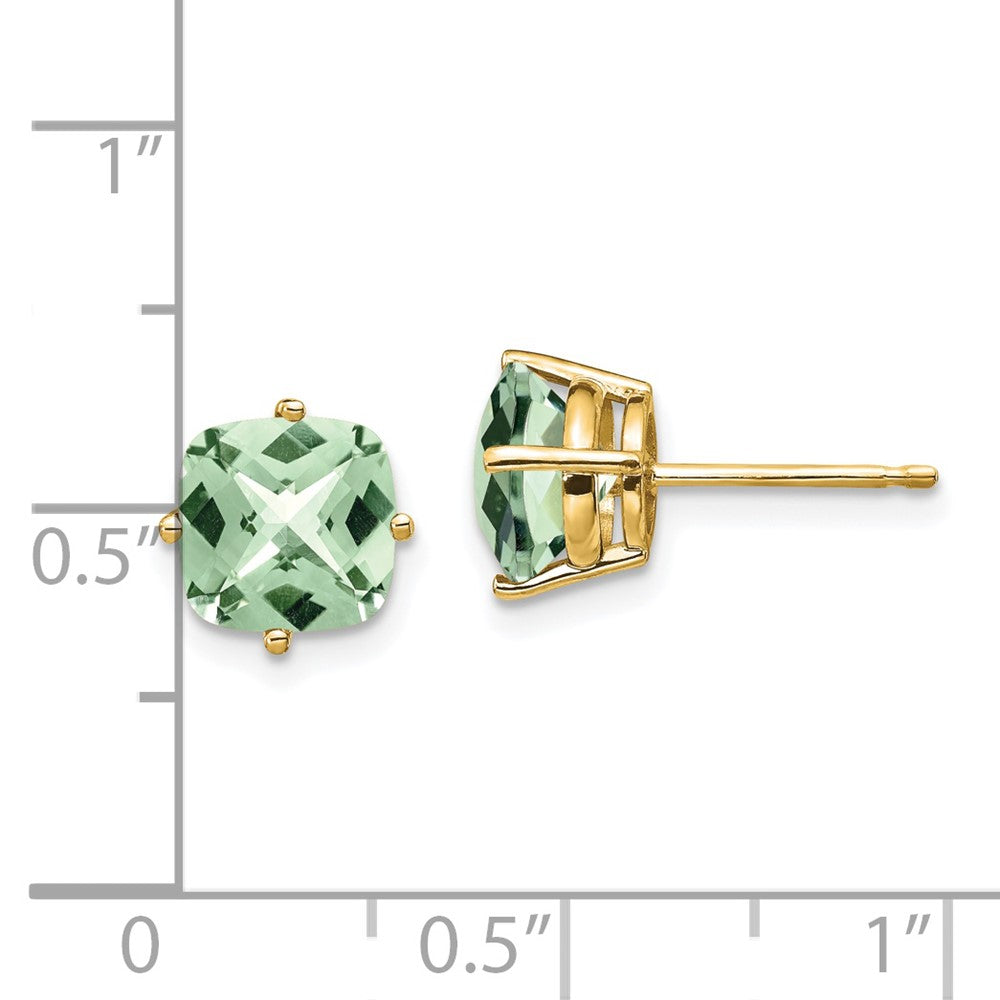 14K Gelbgold Ohrringe mit 7 mm Kissenschliff Karo-Facettenschliff Grünquarz