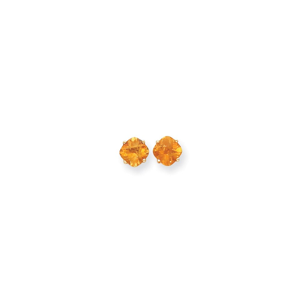 14K Gelbgold Ohrringe mit 7x7 mm Kissenschliff-Citrin im Schachbrettschliff