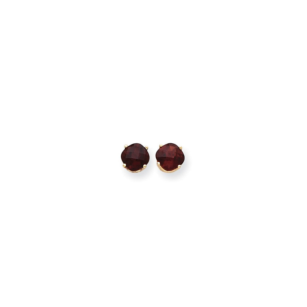 14K Gelbgold Ohrringe mit Kissenschliff-Granat im Karo-Schliff, 7x7 mm