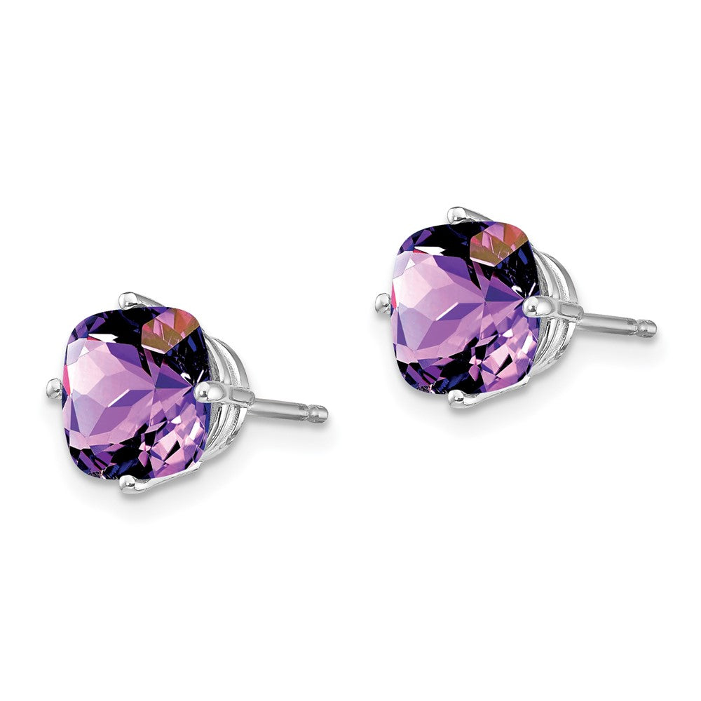 14K Weißgold Ohrringe mit 7x7 mm Kissenschliff-Amethyst im Schachbrettschliff