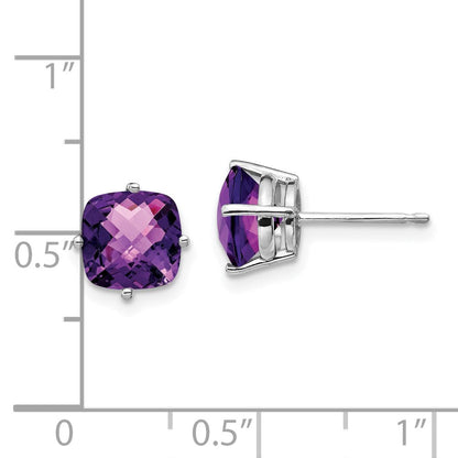 14K Weißgold Ohrringe mit 7x7 mm Kissenschliff-Amethyst im Schachbrettschliff