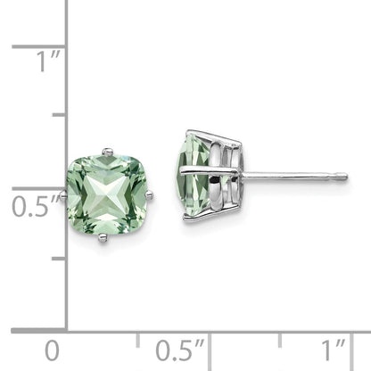 7 mm Ohrringe mit grünem Quarz im Kissenschliff, 14K Weißgold