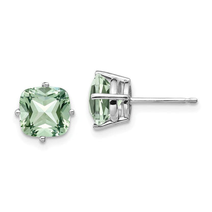 7 mm Ohrringe mit grünem Quarz im Kissenschliff, 14K Weißgold