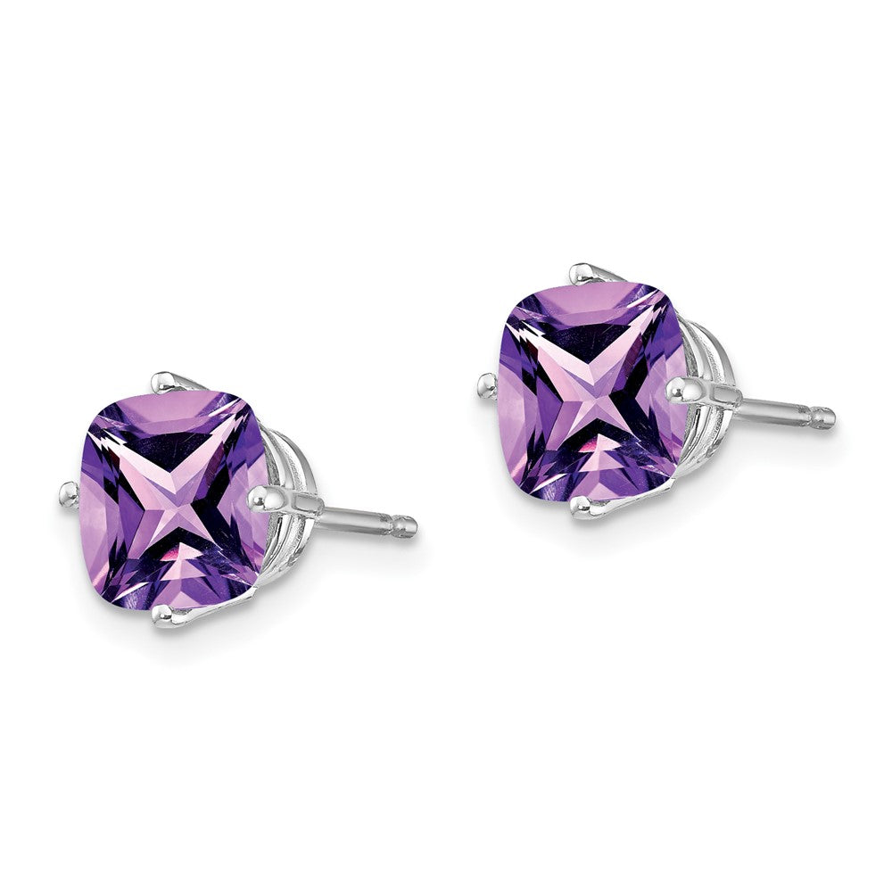 14K Weißgold Ohrringe mit Amethyst im Kissenschliff, 7x7 mm