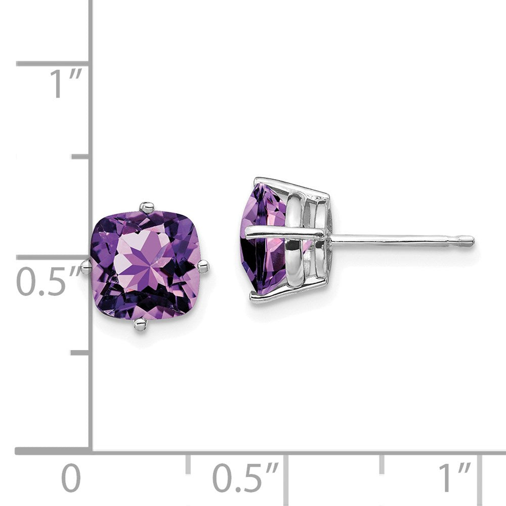 14K Weißgold Ohrringe mit Amethyst im Kissenschliff, 7x7 mm