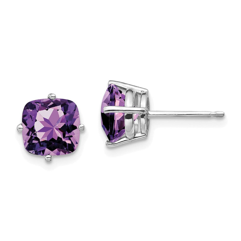 14K Weißgold Ohrringe mit Amethyst im Kissenschliff, 7x7 mm