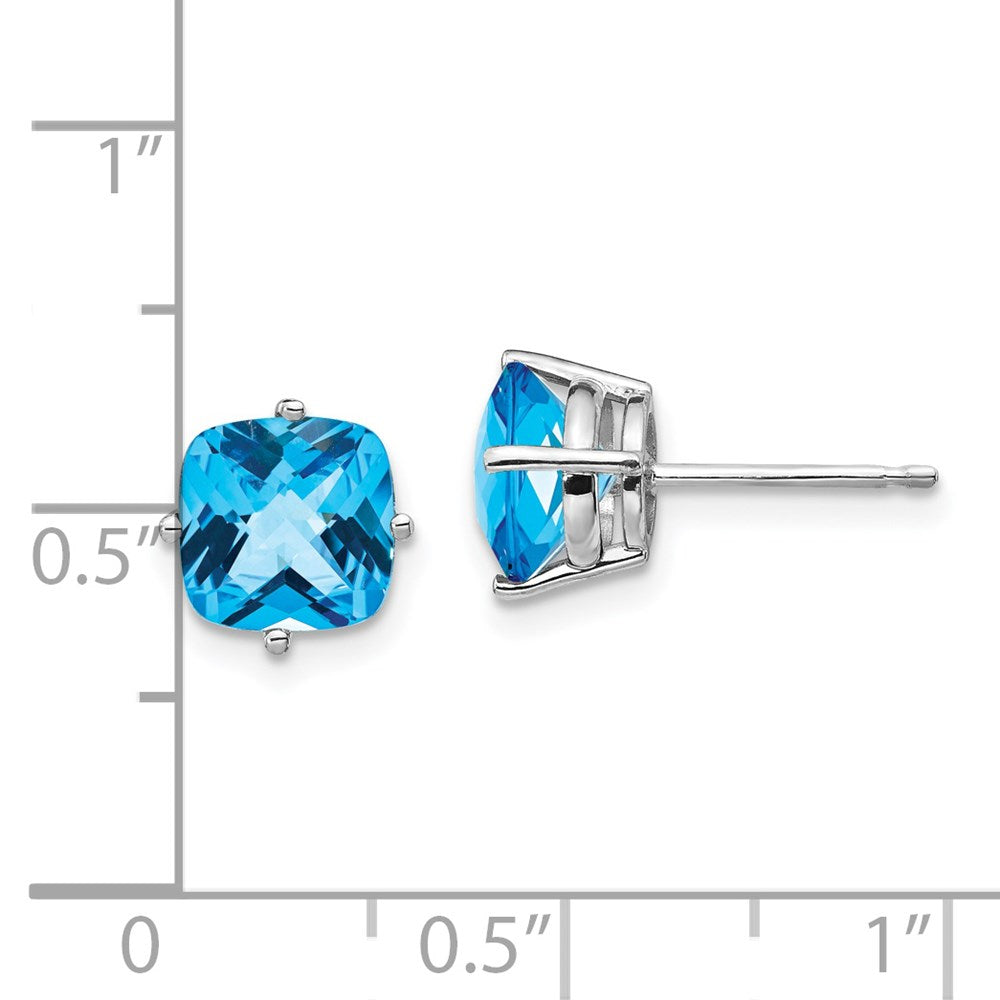 14K Weißgold Ohrringe mit Blautopas im Kissenschliff, 7x7 mm, Karo-Schliff