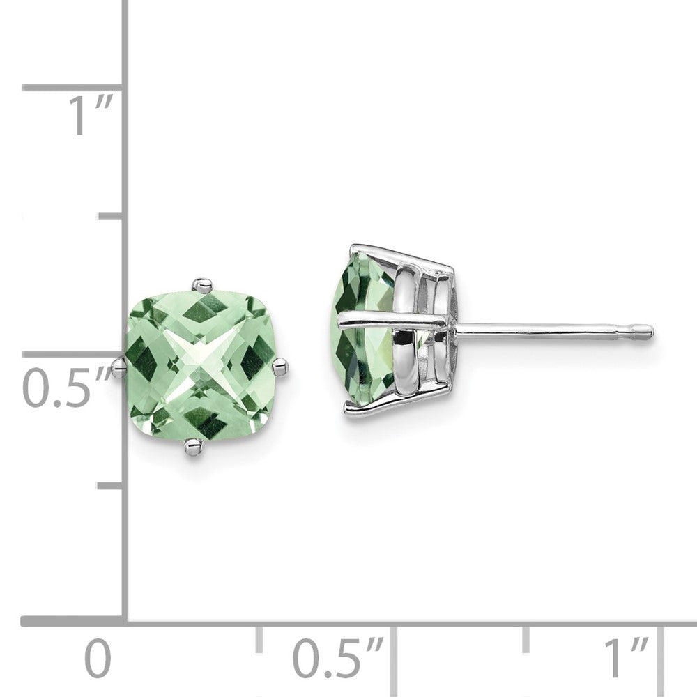 14K Weißgold Ohrringe mit 7 mm Kissenschliff Checker-Cut Grünem Quarz
