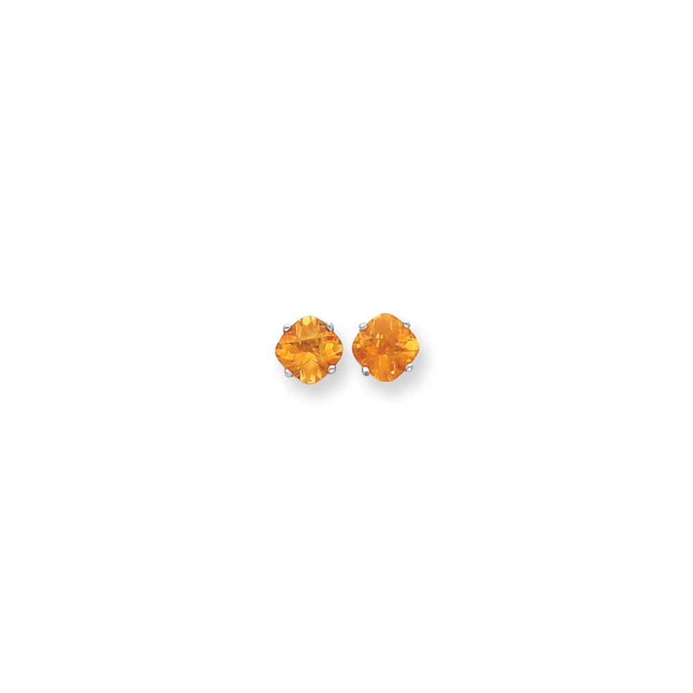 14K Weißgold Ohrringe mit Citrin im Kissenschliff, Karo-Schliff, 7x7mm