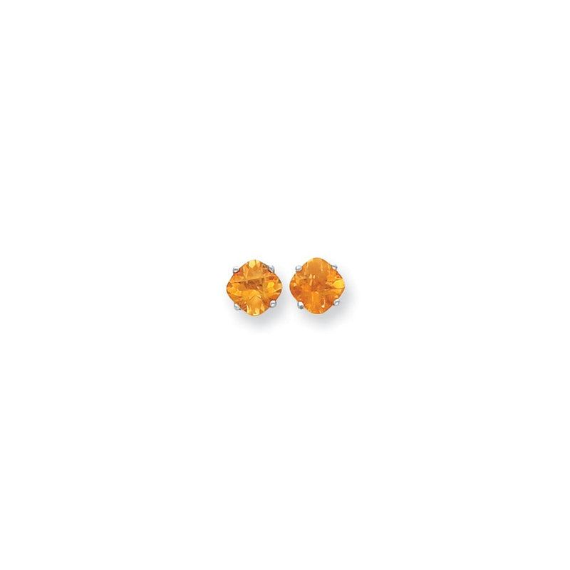 14K Weißgold Ohrringe mit Citrin im Kissenschliff, Karo-Schliff, 7x7mm