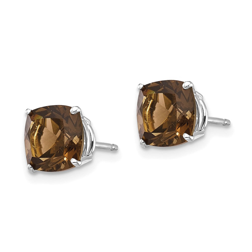14K Weißgold Ohrringe mit 7 mm Kissenschliff Checker-Cut Rauchquarz in Gelbgold