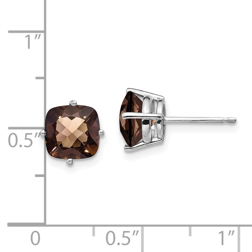 14K Weißgold Ohrringe mit 7 mm Kissenschliff Checker-Cut Rauchquarz in Gelbgold